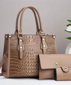 Alternative view of Trendy 3 in 1 Crocodile Pattern Tote Bag Set, Large Capacity Shoulder Bag & Coin Purse & Card Holder