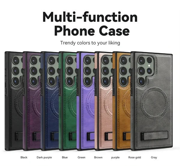 Samsung Galaxy S22/S23/S24 Ultra Luxury Premium PU Leather Invisible Stand Magnetic Wireless Charging Case - Image 12
