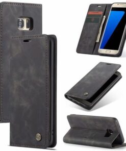 CaseMe Samsung Galaxy S7 Edge Retro Matte Soft Flip Leather Wallet Case Coffee