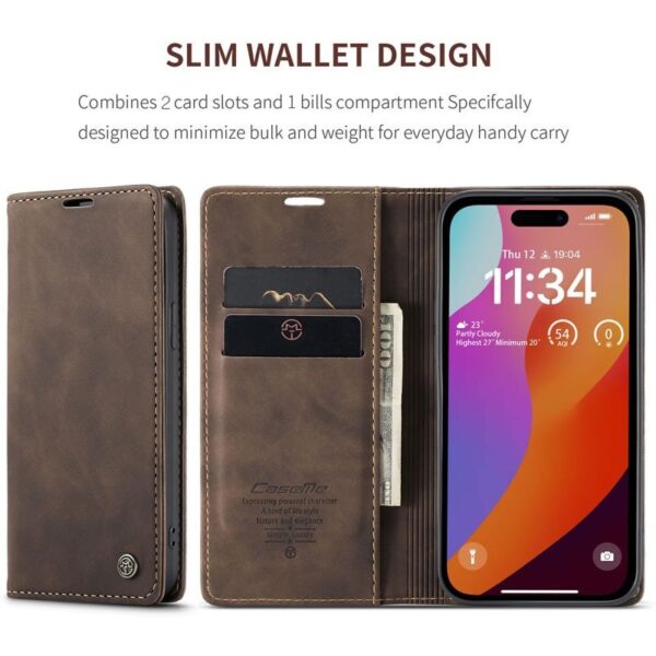iPhone 14/15 Series CaseMe Soft PU Leather Flip Wallet Case with 2 Credit Card Slots and Magnetic Closure - Image 6