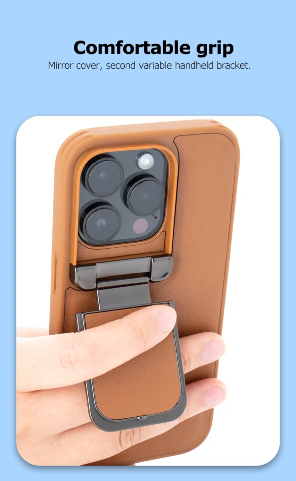 iPhone 16/15 Pro Max Series Genuine Leather Back Lens Protection Cover, Anti -Scratch and Protect Privacy Flip Aluminum Alloy Stand Slim Cover - Image 7