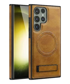 Samsung Galaxy S22/S23/S24 Ultra Luxury Premium PU Leather Invisible Stand Magnetic Wireless Charging Case