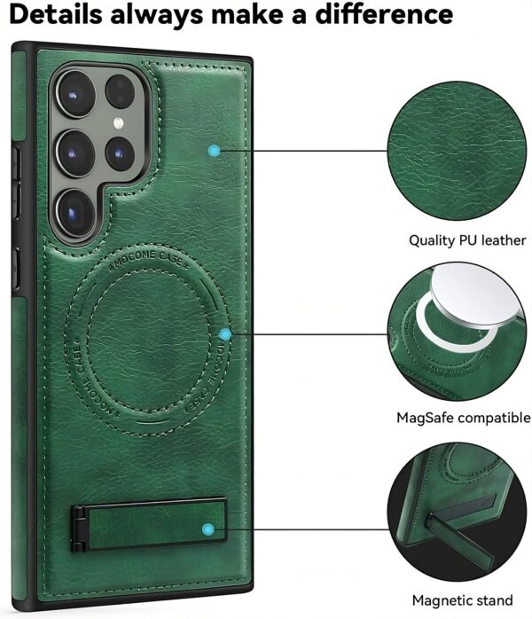 Samsung Galaxy S22/S23/S24 Ultra Luxury Premium PU Leather Invisible Stand Magnetic Wireless Charging Case - Image 5