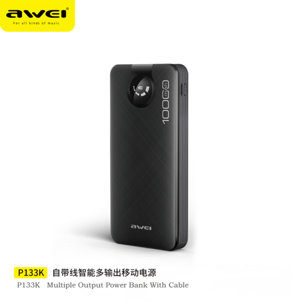 Awei P133K Power Bank 10000mAh with Multiple Charging Cable Outputs Portable Power Bank - Image 2