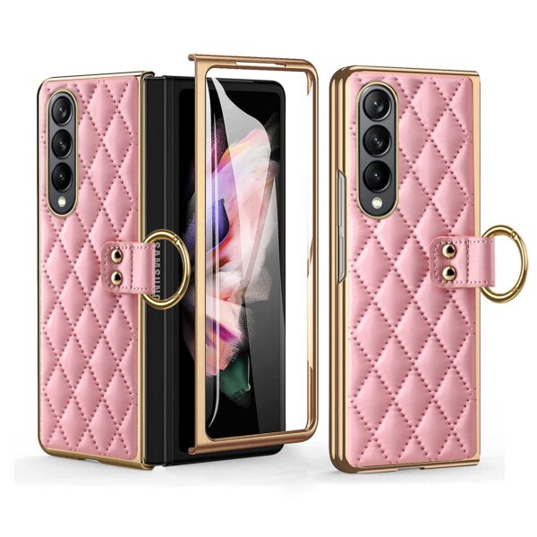 Samsung Galaxy Z Fold 3 4 5 6 Series, Luxury Plating Edge Case with Hanging Ring Anti-Scratch Screen Protection Leather Cover - Image 30