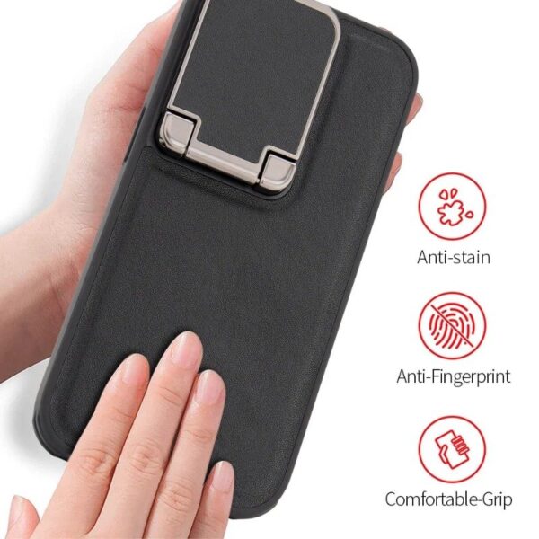 iPhone 16/15 Pro Max Series Genuine Leather Back Lens Protection Cover, Anti -Scratch and Protect Privacy Flip Aluminum Alloy Stand Slim Cover - Image 11