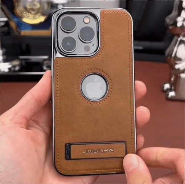 JDK Logo Cutout Luxury Plating Bumper Leather Folding Kickstand Phone Case For iPhone 16 15 14 Pro Max Series - Image 18