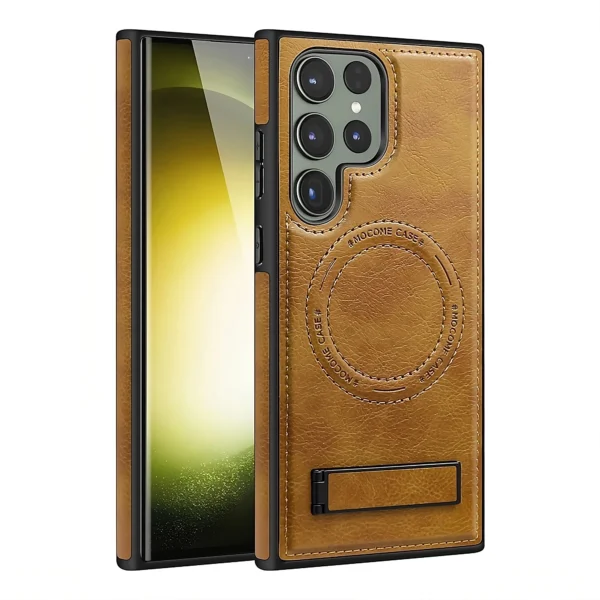 Samsung Galaxy S22/S23/S24 Ultra Luxury Premium PU Leather Invisible Stand Magnetic Wireless Charging Case - Image 9