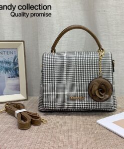 Checked Designer Flower Pendant Ladies Sling and Waist Hand bag