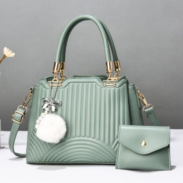 Womens Fashion Totes Satchel Leather Handbag with Pompom - Image 8