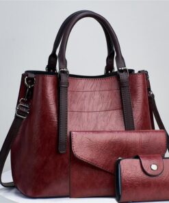 Fashion 3pcs Faux Leather Tote Handbag with Clutch Purse and Credit Card Holder, Women's Shoulder Bag