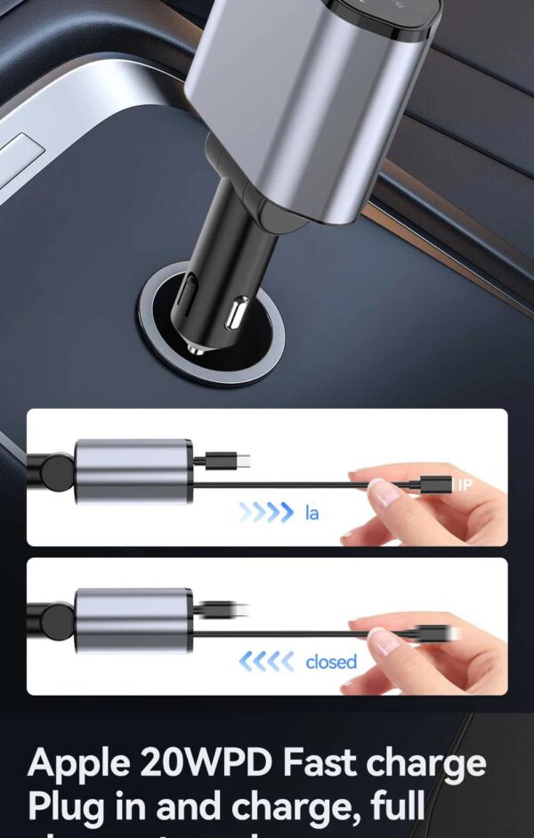 120W 4 IN 1 Retractable Car Charger USB C Cable  Fast Charge Cord Adapter PD QC3.0 - Image 13