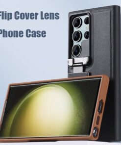 Alternative view of Samsung Galaxy S23/S24 Ultra, Genuine Leather Back Lens Protection Cover, Anti -Scratch and Protect Privacy Flip Aluminum Alloy Stand Slim Cover