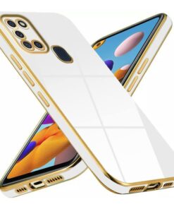 Luxury Premium Electroplated Gold Plated Case Cover and 3D Glass Protector For Samsung Galaxy A21S