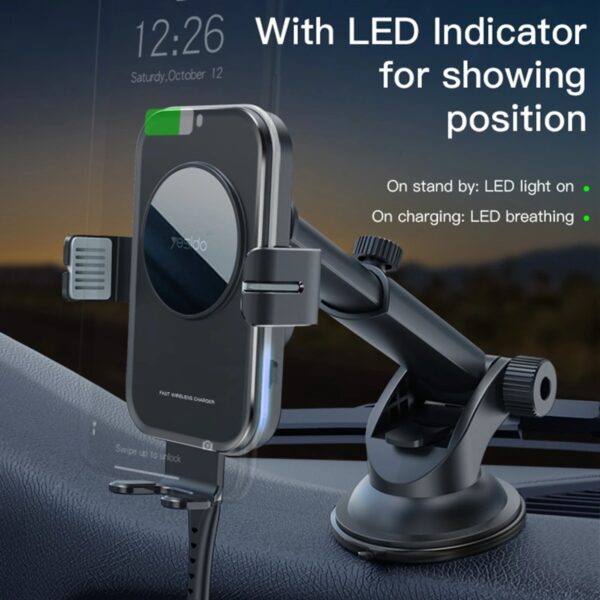 Yesido 15W Car Wireless Fast Charger Smart Induction Suction Cup Phone Holder - Image 12