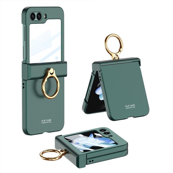 Luxury Premium Hinge Protection with Ring Holder Case Cover for Galaxy Z Flip 5 - Image 2