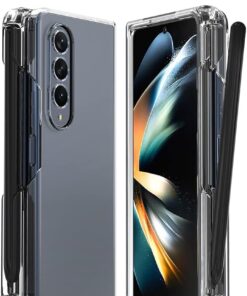 Alternative view of NINKI Crystal Clear Transparent with S Pen Slot Hinge Protective Cover Case for Galaxy Z Fold 3/Z Fold 4