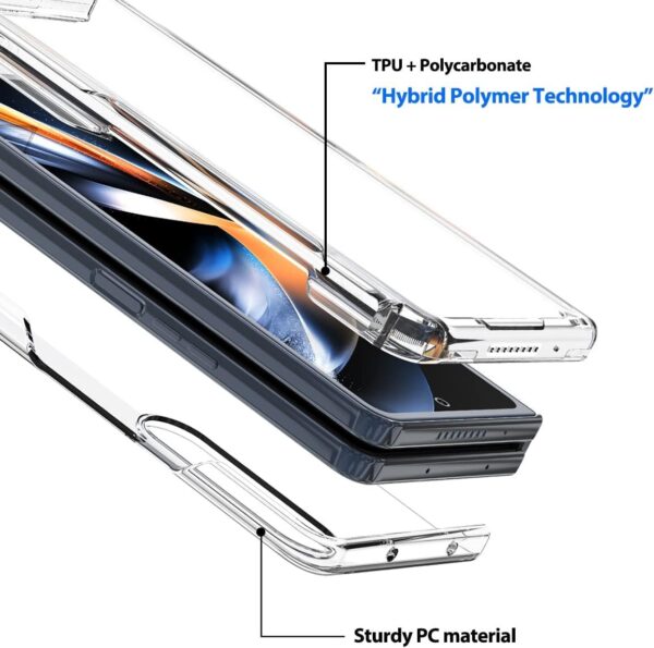 NINKI Crystal Clear Transparent with S Pen Slot Hinge Protective Cover Case for Galaxy Z Fold 3/Z Fold 4 - Image 6