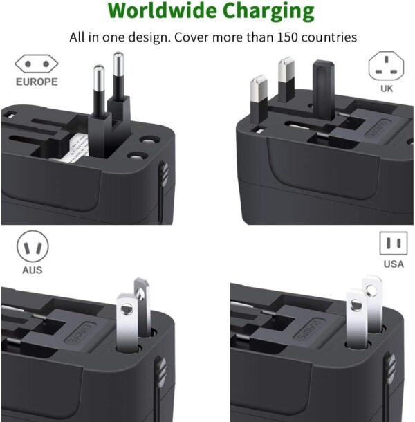 Premium ONESAM Universal Travel Adaptors Fast Charging USB-C + USB Port Output Type-C - Image 3