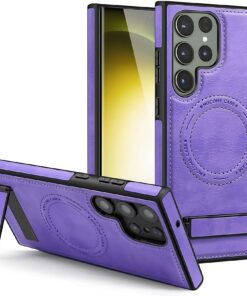 Alternative view of Samsung Galaxy S22/S23/S24 Ultra Luxury Premium PU Leather Invisible Stand Magnetic Wireless Charging Case