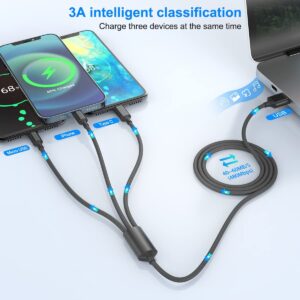 3 In 1 Multi Port USB Type C  Nylon Braided Universal Charging Cable