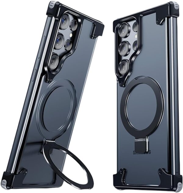 Luxury Magsafe Magnetic Frameless Aluminum Alloy Shockproof Stand Metal Phone Case For Samsung Galaxy S24 Ultra - Image 7