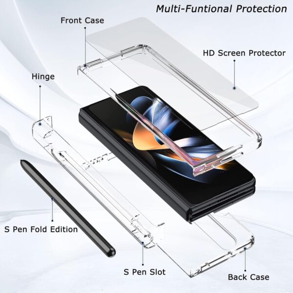 NINKI Crystal Clear Transparent with S Pen Slot Hinge Protective Cover Case for Galaxy Z Fold 3/Z Fold 4 - Image 15