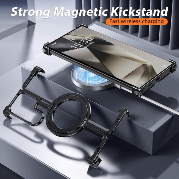 Luxury Magsafe Magnetic Frameless Aluminum Alloy Shockproof Stand Metal Phone Case For Samsung Galaxy S24 Ultra - Image 21