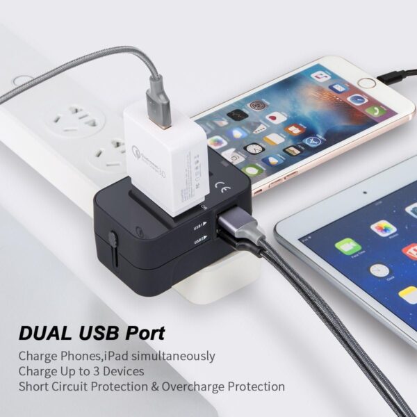 Premium ONESAM Universal Travel Adaptors Fast Charging USB-C + USB Port Output Type-C - Image 4