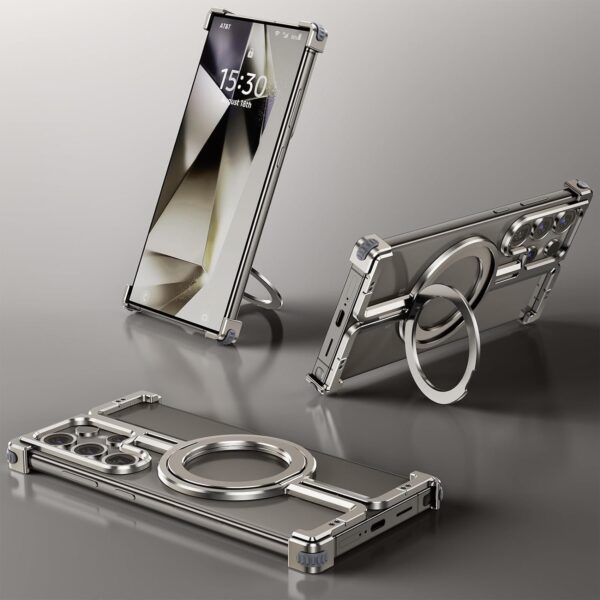 Luxury Magsafe Magnetic Frameless Aluminum Alloy Shockproof Stand Metal Phone Case For Samsung Galaxy S24 Ultra - Image 10