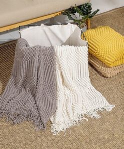 HEWAN Knitted Blanket with Tassels, Home Textile Decoration Sofa Blanket Travel Blankets with Tassels Soft Lightweight
