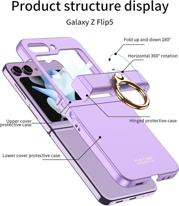 Luxury Premium Hinge Protection with Ring Holder Case Cover for Galaxy Z Flip 5 - Image 6