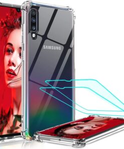 Luxury Premium Anti-Burst Transparent Case Cover and 3D Glass Protector For Samsung Galaxy A70
