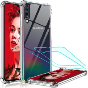 Luxury Premium Anti-Burst Transparent Case Cover and 3D Glass Protector For Samsung Galaxy A70