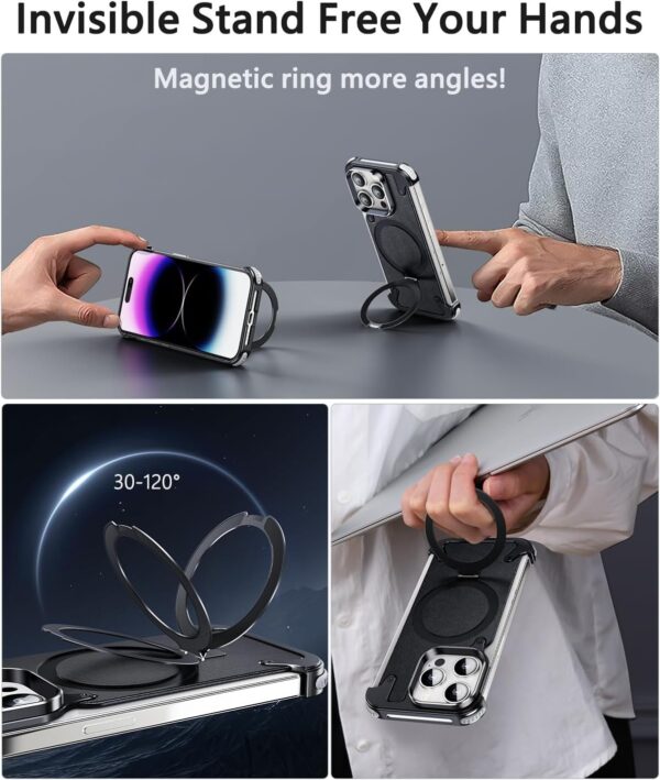 Luxury Premium Luxury Premium Leather Magsafe Ring Holder Invisible Kickstand Bezel Less Metal Slim Hard Ultra Thin Case Cover iPhone 15 Pro Max - Image 14