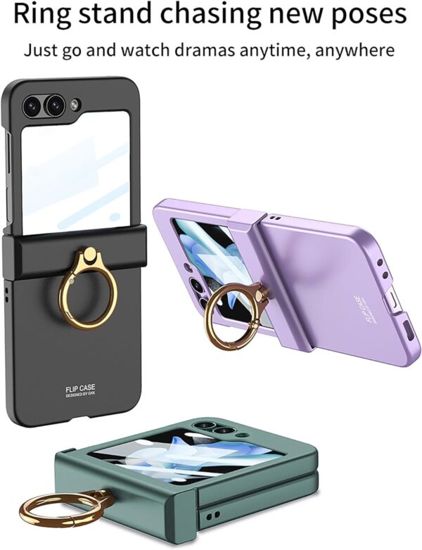 Luxury Premium Hinge Protection with Ring Holder Case Cover for Galaxy Z Flip 5 - Image 8
