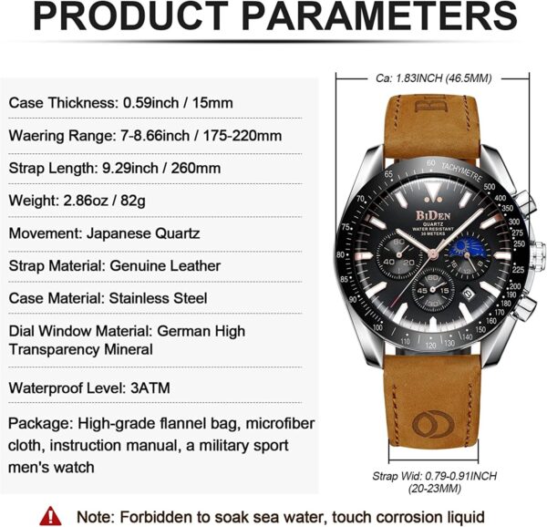 Mens Watches Chronograph Stainless Steel Waterproof Date Analog Quartz Business Fashion Wrist Watches for Men - Image 7