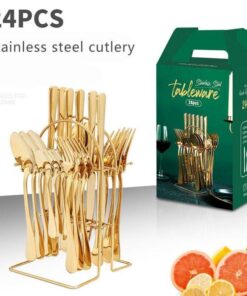 Alternative view of 24pcs Gold/Silver Dinnerware Set Stainless Steel Tableware Knives Fork Spoon Rack Cutlery Set