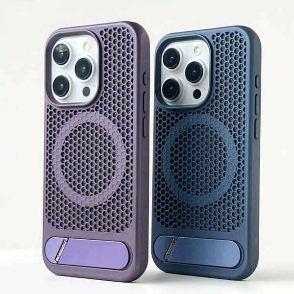 Luxury Premium Mesh Heat Cooling Wireless Charging MagSafe Invisible Stand Hard Case Cover For iPhone Series - Image 20