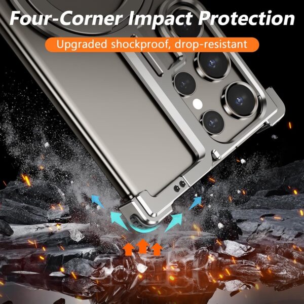 Luxury Magsafe Magnetic Frameless Aluminum Alloy Shockproof Stand Metal Phone Case For Samsung Galaxy S24 Ultra - Image 15