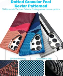 Luxury Premium Luminous Carbon Pixels Stand Holder Wireless Charging Hard PC Shockproof Case Cover For Samsung S23 Ultra/S24 Ultra