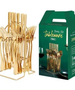 24pcs Gold/Silver Dinnerware Set Stainless Steel Tableware Knives Fork Spoon Rack Cutlery Set