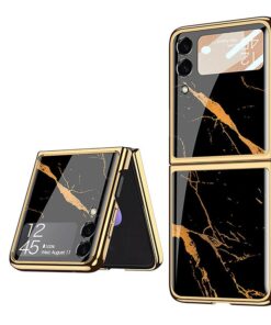 Samsung Galaxy Flip 3/4 Marble Patterned Case with Tempered Glass Protection