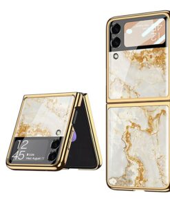 Alternative view of Samsung Galaxy Flip 3/4 Marble Patterned Case with Tempered Glass Protection