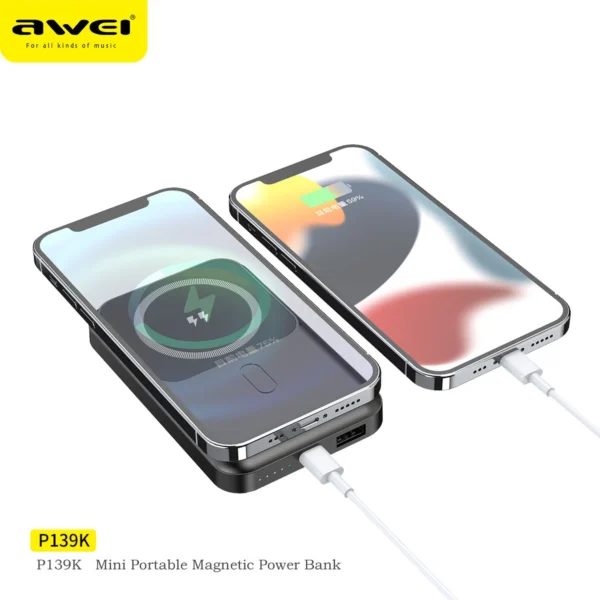 Awei P139K 10000mAh Portable Powerbank Magnetic Wireless Power Bank - Image 14