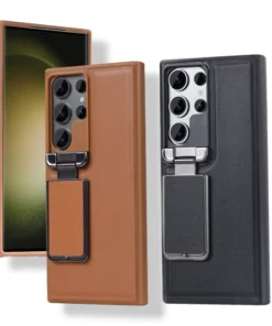 Leather Case with Back Stand for Samsung Galaxy S23 Ultra / S24 Ultra, Business Cover with Camera Lens Cover, Kickstand Case