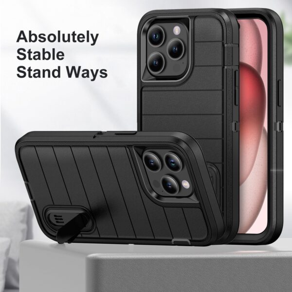 Heavy Duty Shockproof  3-Layer Military-Grade Rugged Protective Bumper Phone Case with Kickstand Anti-Slip Grip Shockproof For iPhone 16 15 14 13 12 11 Pro Max Series - Image 20