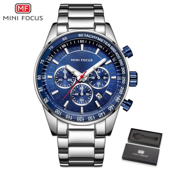 MINI FOCUS Waterproof Sport Watch Chronograph Men Casual Stainless Steel Quartz Clock - Image 4