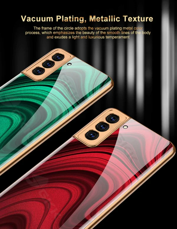 Luxury Gold Plated Marble Tempered Glass Case for Samsung Galaxy S21 Plus - Image 14