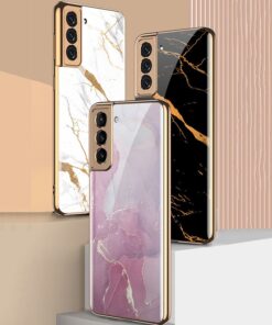 Luxury Gold Plated Marble Tempered Glass Case for Samsung Galaxy S21 Plus
